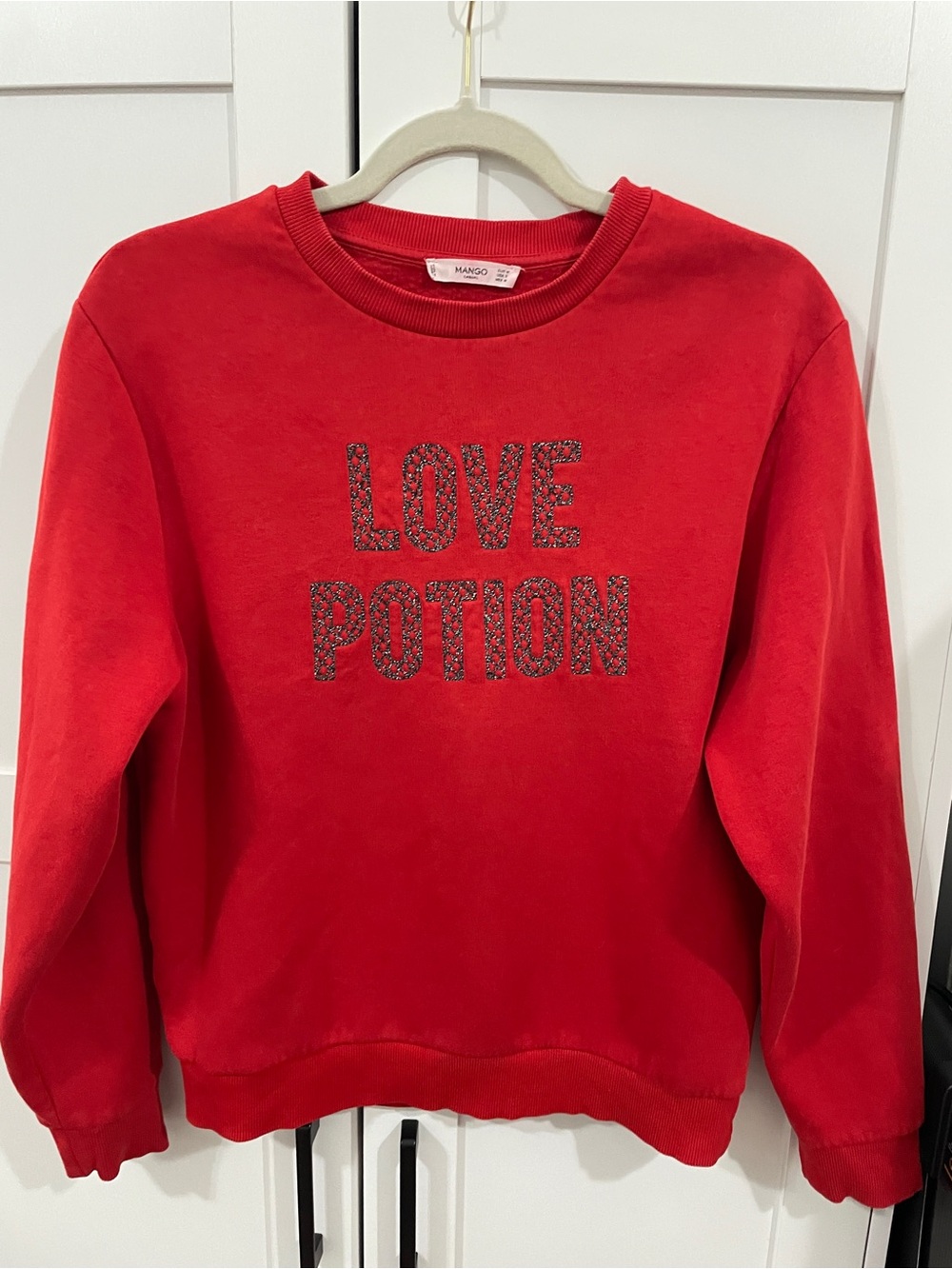 Mango Womens M Red Love Potion Embellished Graphic Sweatshirt Crewneck 2017
